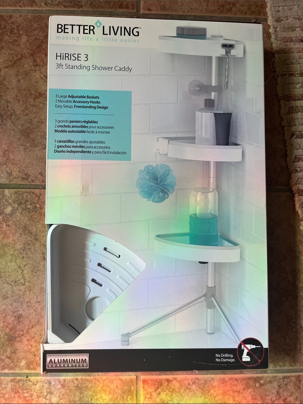 HiRISE 3 White 3ft Standing Shower Caddy